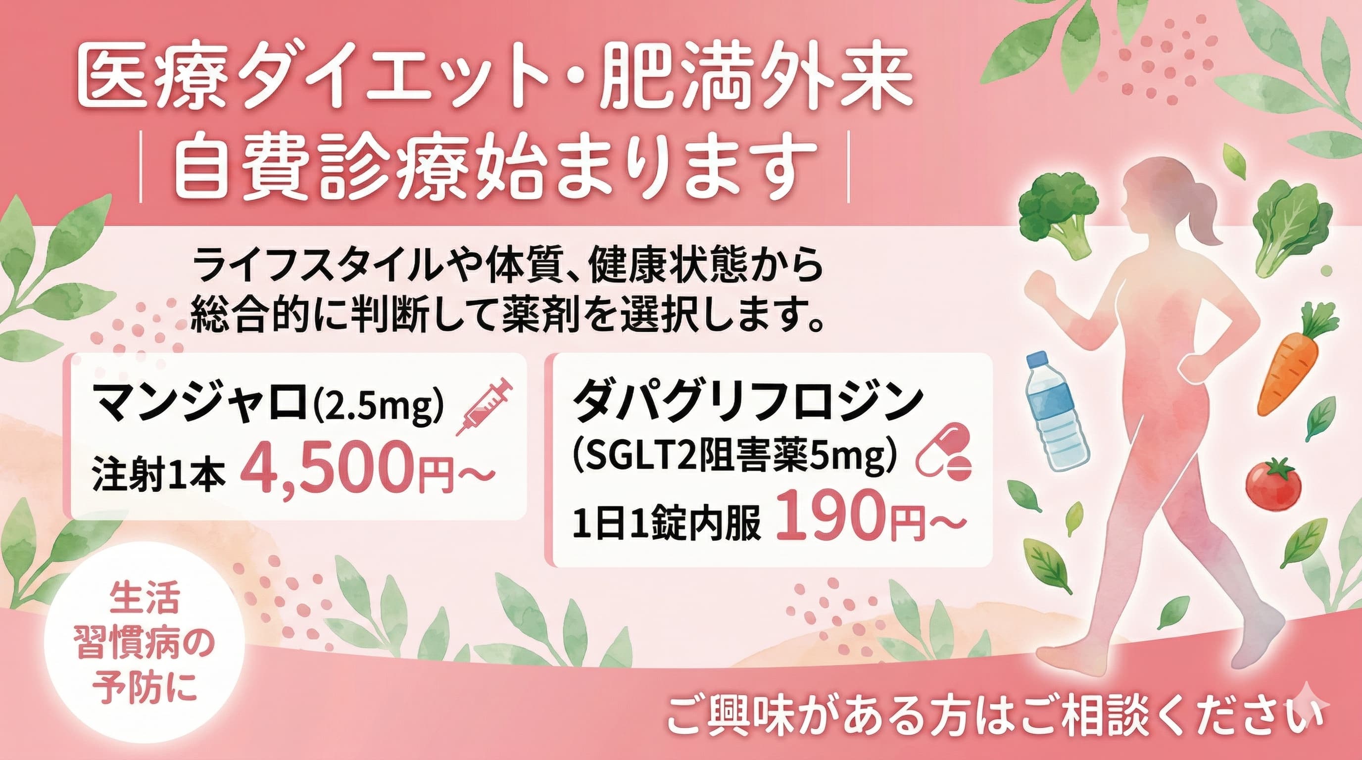 医療ダイエット
肥満外来
マンジャロ SGLT2 処方
自費診療 のイラスト